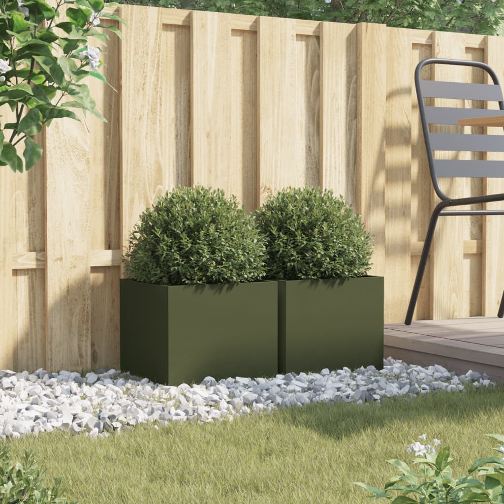 vidaXL Planters 2 pcs Olive Green 32x30x29 cm Steel