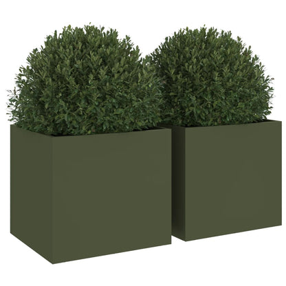 vidaXL Planters 2 pcs Olive Green 32x30x29 cm Steel