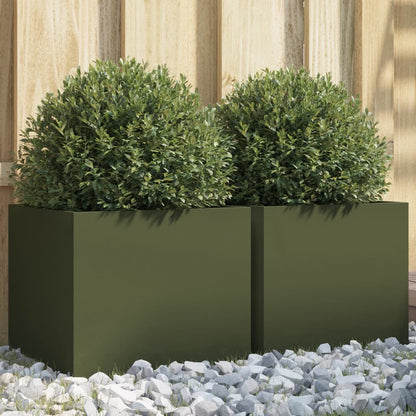 vidaXL Planters 2 pcs Olive Green 32x30x29 cm Steel