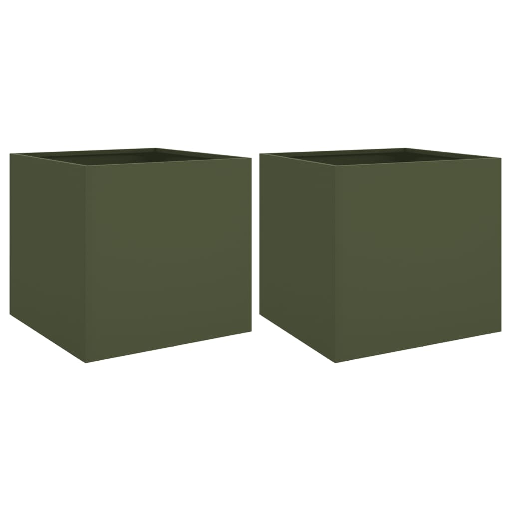 vidaXL Planters 2 pcs Olive Green 42x40x39 cm Steel