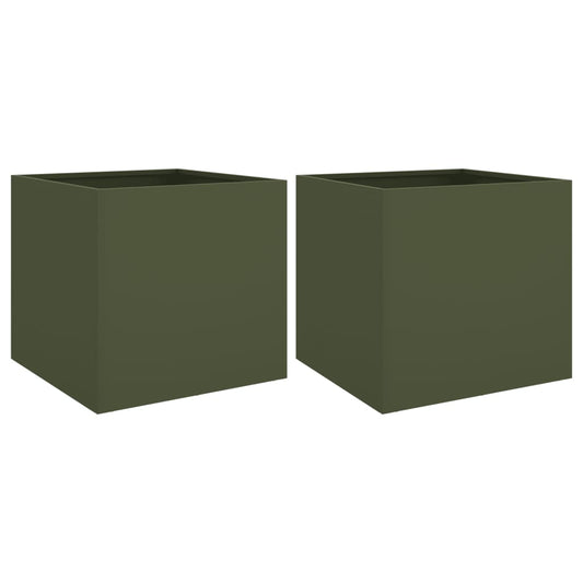 vidaXL Planters 2 pcs Olive Green 42x40x39 cm Steel