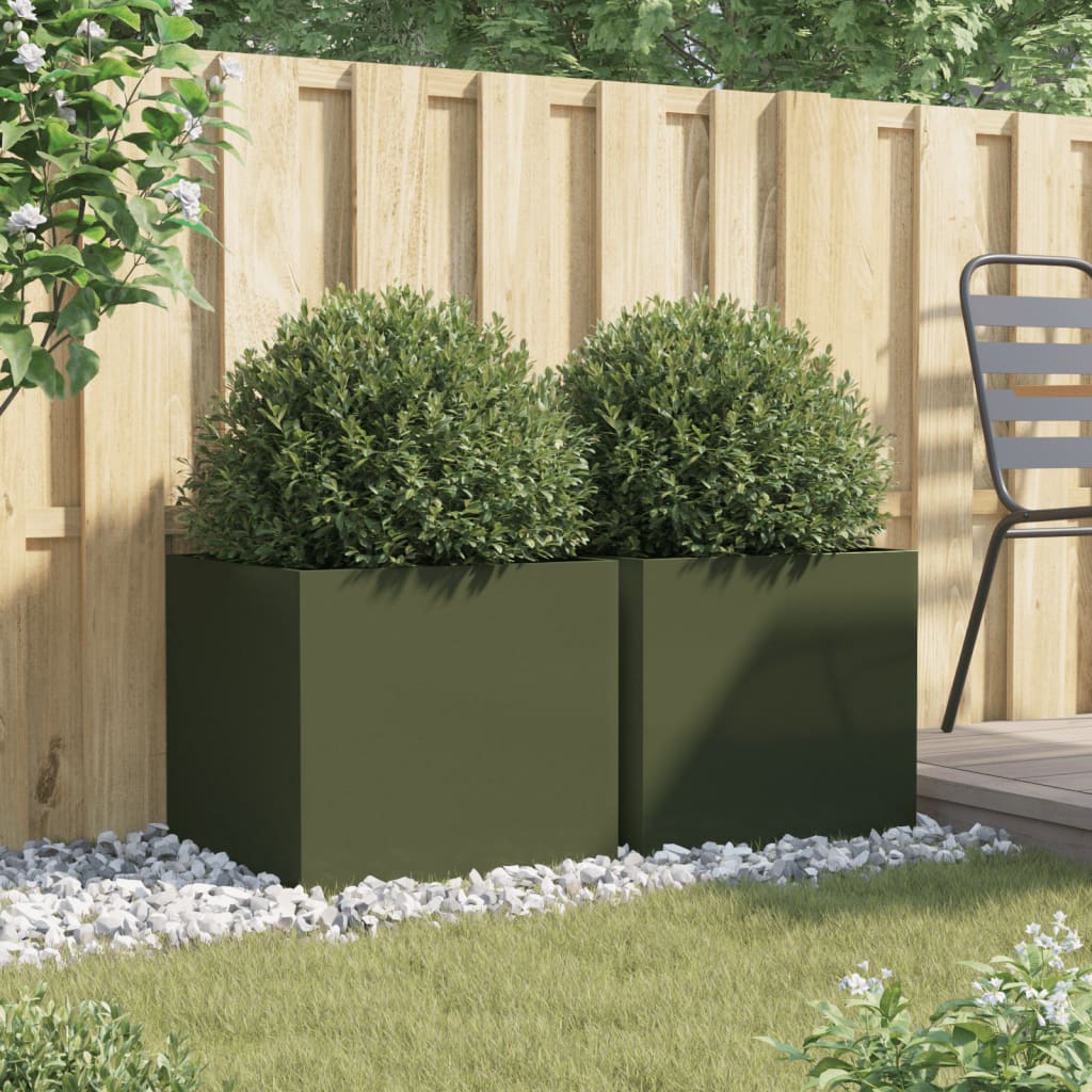 vidaXL Planters 2 pcs Olive Green 49x47x46 cm Steel