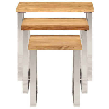 vidaXL Nesting Tables 3 pcs with Live Edge Solid Wood Acacia