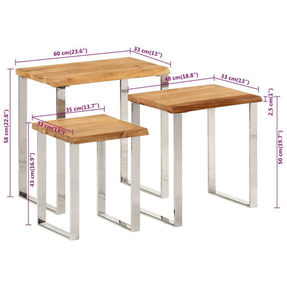 vidaXL Nesting Tables 3 pcs with Live Edge Solid Wood Acacia