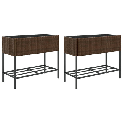 vidaXL Garden Planters with Shelf 2 pcs Brown 90x40x75 cm Poly Rattan