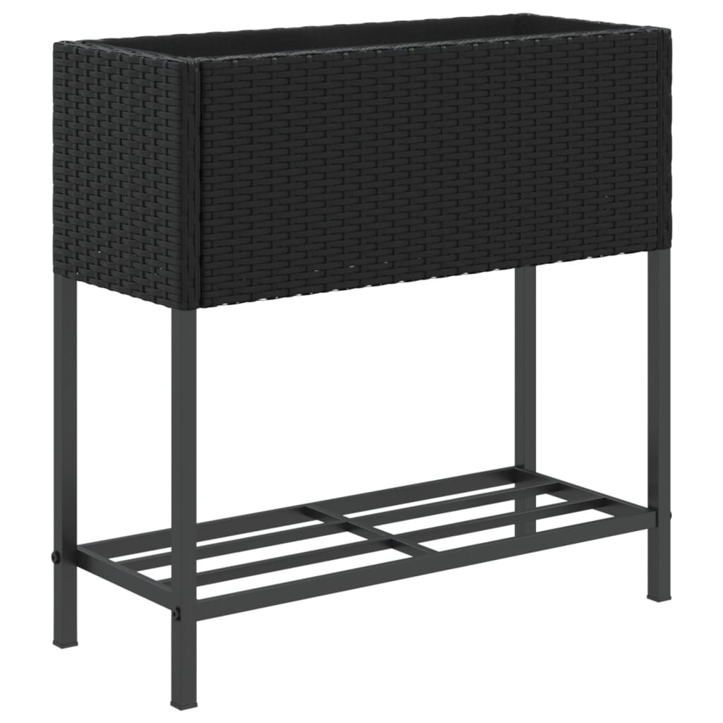 vidaXL Garden Planters with Shelf 2 pcs Black 70x28x70 cm Poly Rattan