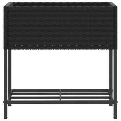 vidaXL Garden Planters with Shelf 2 pcs Black 70x28x70 cm Poly Rattan