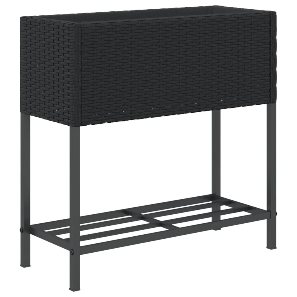 vidaXL Garden Planters with Shelf 2 pcs Black 70x28x70 cm Poly Rattan