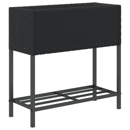 vidaXL Garden Planters with Shelf 2 pcs Black 70x28x70 cm Poly Rattan