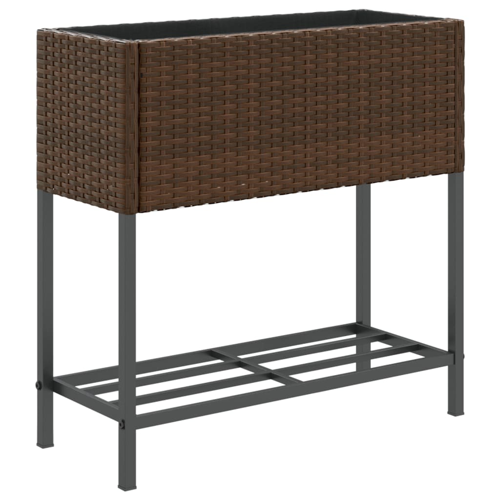vidaXL Garden Planters with Shelf 2 pcs Brown 70x28x70 cm Poly Rattan