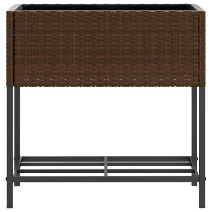 vidaXL Garden Planters with Shelf 2 pcs Brown 70x28x70 cm Poly Rattan