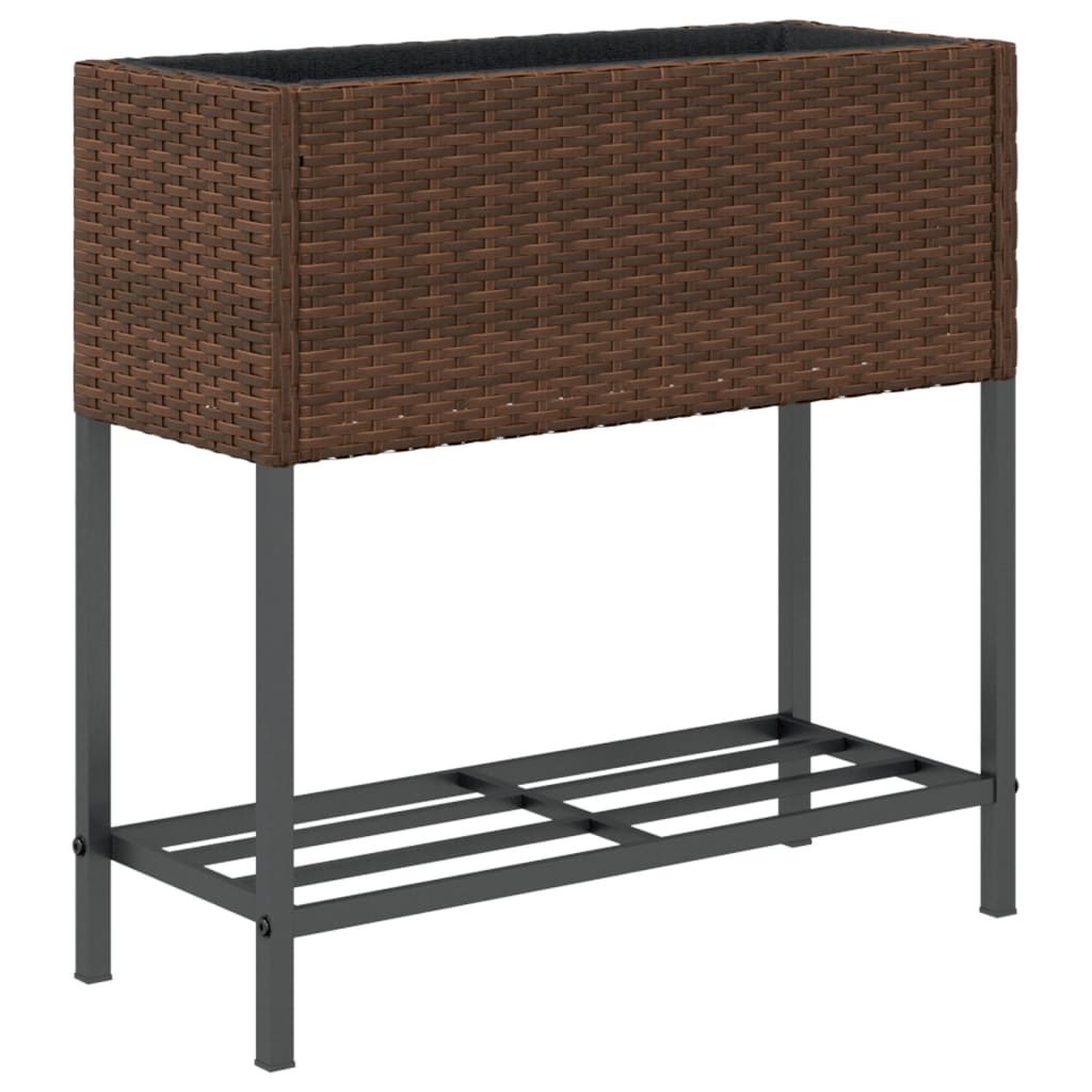 vidaXL Garden Planters with Shelf 2 pcs Brown 70x28x70 cm Poly Rattan