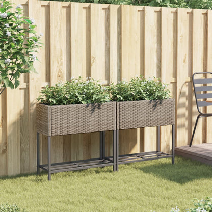 vidaXL Garden Planters with Shelf 2 pcs Grey 70x28x70 cm Poly Rattan