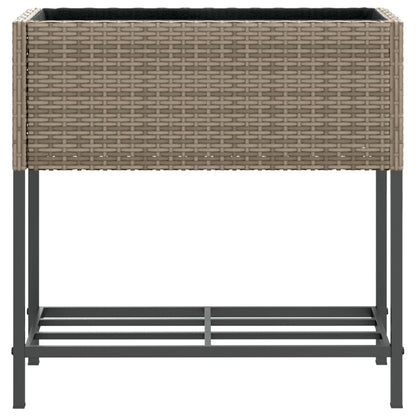 vidaXL Garden Planters with Shelf 2 pcs Grey 70x28x70 cm Poly Rattan