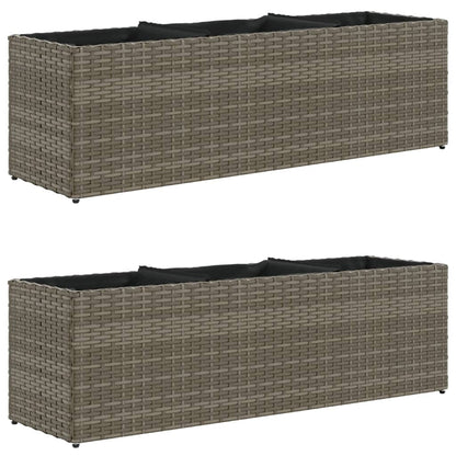 vidaXL Garden Planters with 3 Pots 2 pcs Grey 105x30x32 cm Poly Rattan