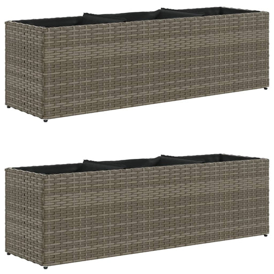 vidaXL Garden Planters with 3 Pots 2 pcs Grey 105x30x32 cm Poly Rattan