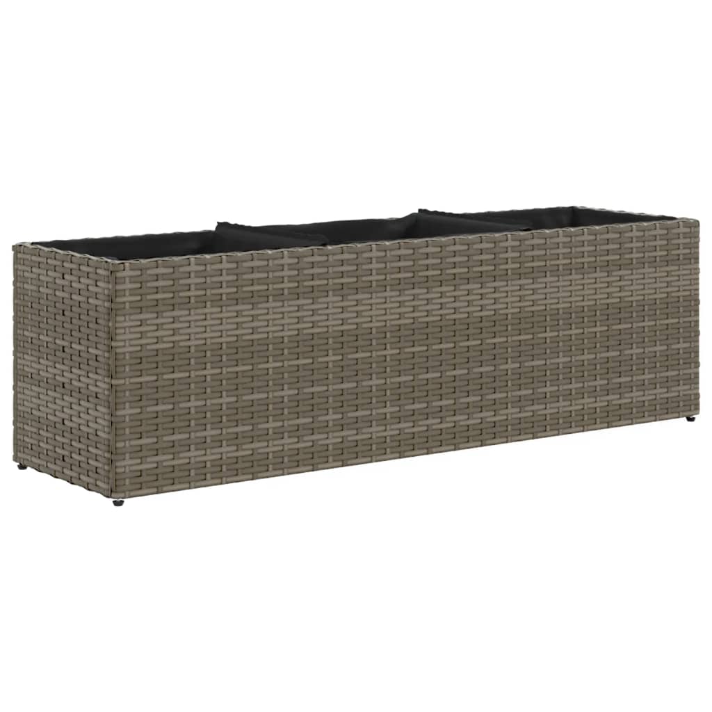 vidaXL Garden Planters with 3 Pots 2 pcs Grey 105x30x32 cm Poly Rattan