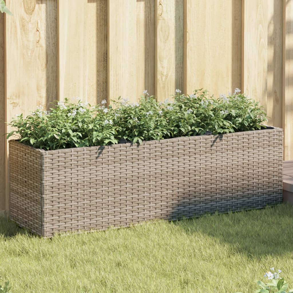 vidaXL Garden Planters with 3 Pots 2 pcs Grey 105x30x32 cm Poly Rattan