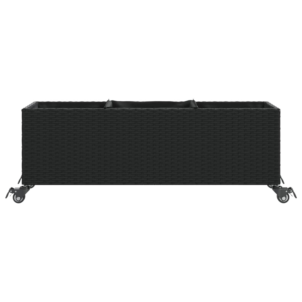 vidaXL Garden Planters with Wheels 2 pcs Black 107x32x38 cm Poly Rattan