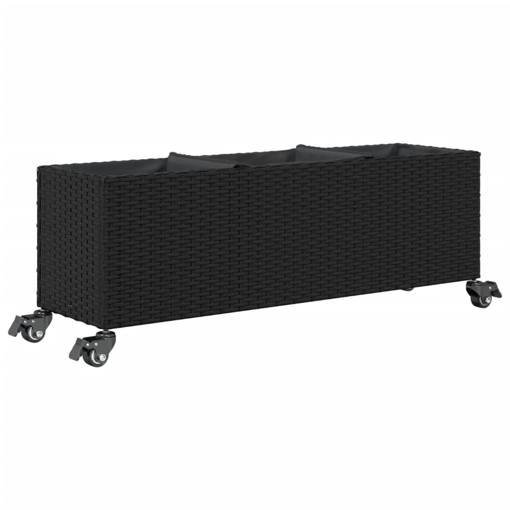 vidaXL Garden Planters with Wheels 2 pcs Black 107x32x38 cm Poly Rattan