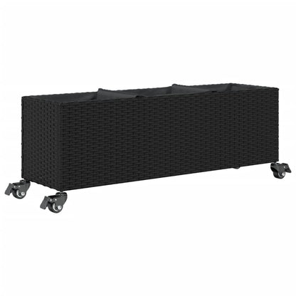 vidaXL Garden Planters with Wheels 2 pcs Black 107x32x38 cm Poly Rattan