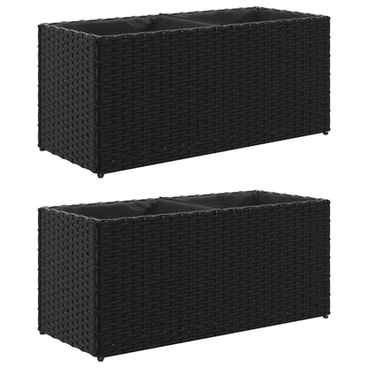 vidaXL Garden Planters with 2 Pots 2 pcs Black 72x30x32 cm Poly Rattan