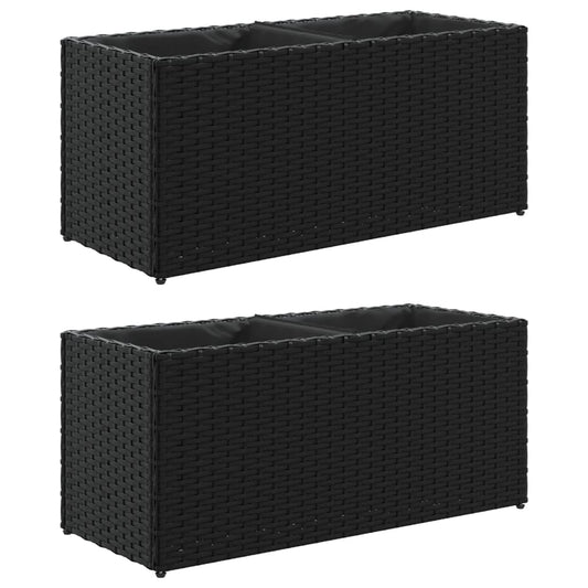 vidaXL Garden Planters with 2 Pots 2 pcs Black 72x30x32 cm Poly Rattan