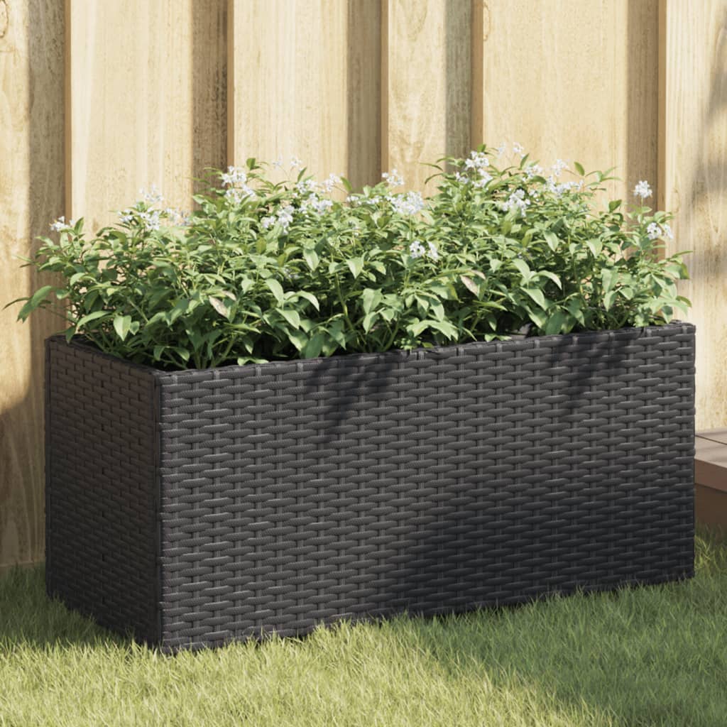 vidaXL Garden Planters with 2 Pots 2 pcs Black 72x30x32 cm Poly Rattan
