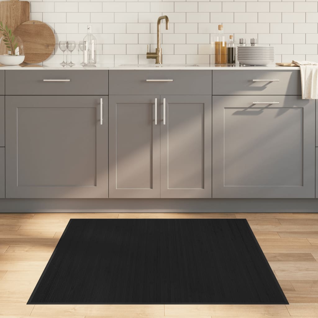 vidaXL Rug Square Black 100x100 cm Bamboo