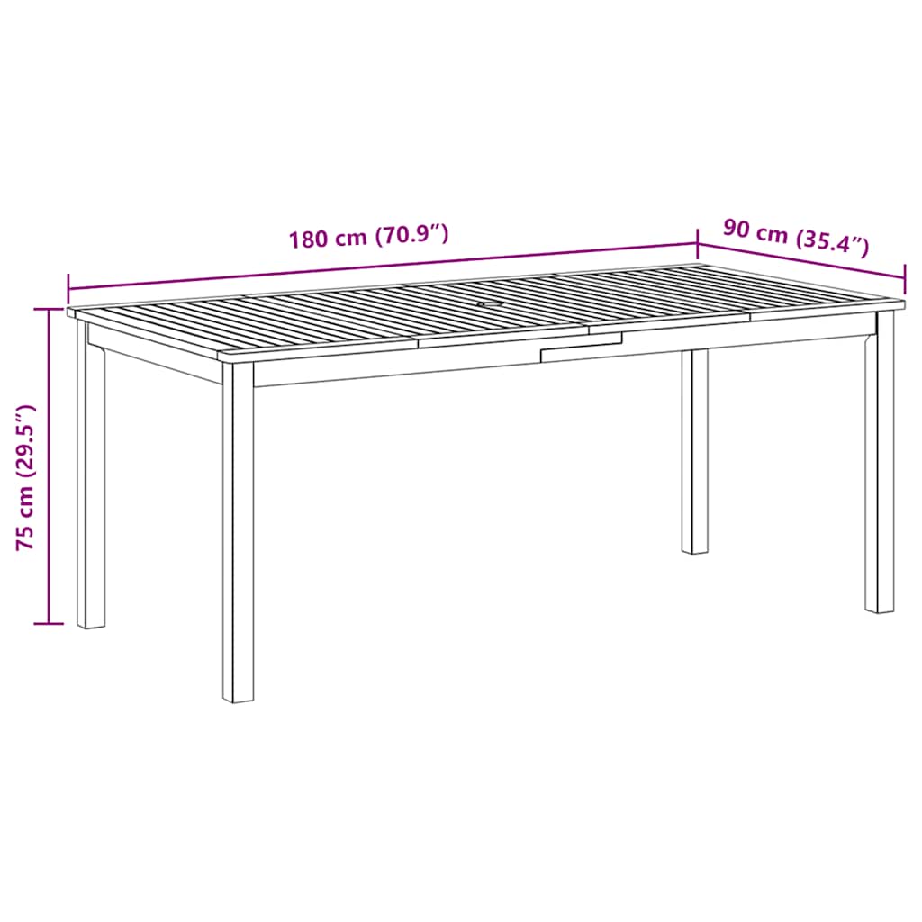 366371 vidaXL Garden Dining Table 180x90x75 cm Solid Wood Acacia