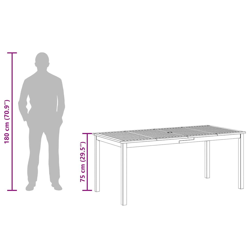 366371 vidaXL Garden Dining Table 180x90x75 cm Solid Wood Acacia