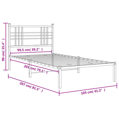 vidaXL Metal Bed Frame without Mattress with Headboard Black 100x200cm