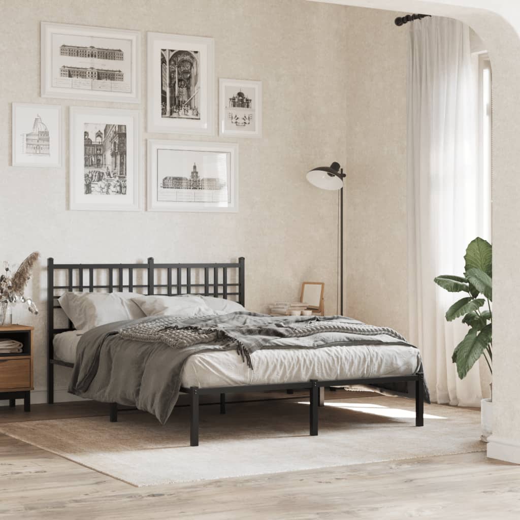 vidaXL Metal Bed Frame without Mattress with Headboard Black 135x190cm