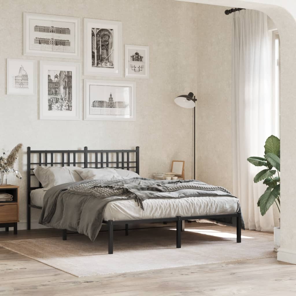 vidaXL Metal Bed Frame without Mattress with Headboard Black 140x190cm