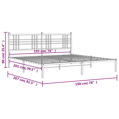 vidaXL Metal Bed Frame without Mattress with Headboard Black 193x203cm