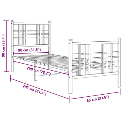 vidaXL Metal Bed Frame without Mattress with Footboard Black 80x200cm