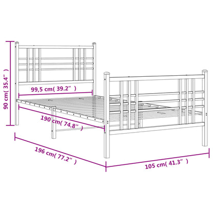 vidaXL Metal Bed Frame without Mattress with Footboard Black 100x190cm