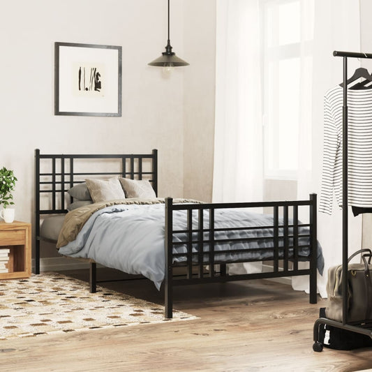 vidaXL Metal Bed Frame without Mattress with Footboard Black 100x200cm