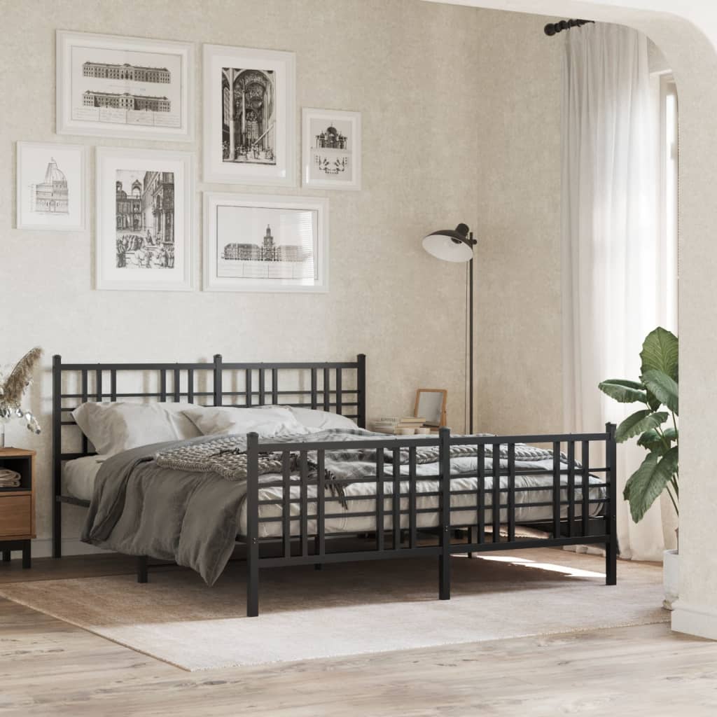 vidaXL Metal Bed Frame without Mattress with Footboard Black 150x200cm
