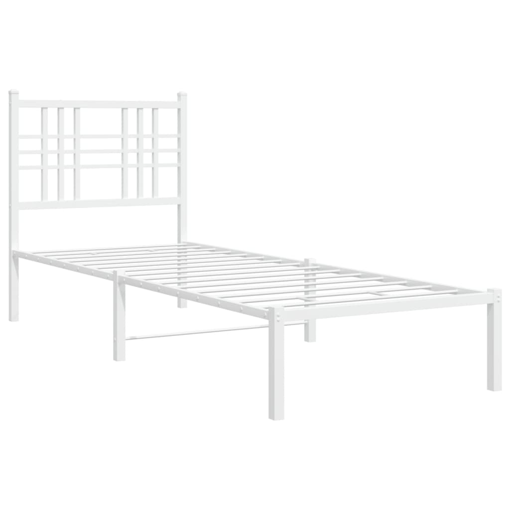 vidaXL Metal Bed Frame without Mattress with Headboard White 75x190cm