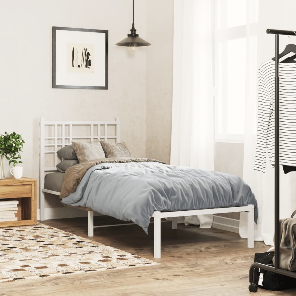 vidaXL Metal Bed Frame without Mattress with Headboard White 75x190cm