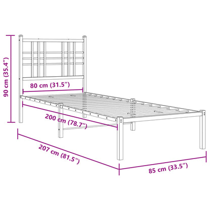 vidaXL Metal Bed Frame without Mattress with Headboard White 80x200cm
