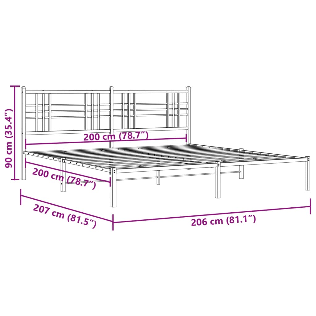vidaXL Metal Bed Frame without Mattress with Headboard White 200x200cm