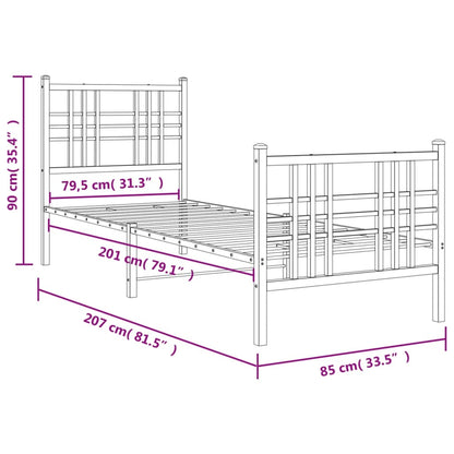 vidaXL Metal Bed Frame without Mattress with Footboard White 80x200cm