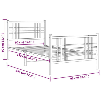 vidaXL Metal Bed Frame without Mattress with Footboard White 90x190cm