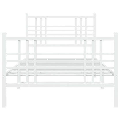 vidaXL Metal Bed Frame without Mattress with Footboard White 90x200cm