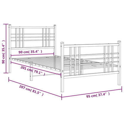 vidaXL Metal Bed Frame without Mattress with Footboard White 90x200cm