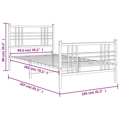 vidaXL Metal Bed Frame without Mattress with Footboard White 100x200cm