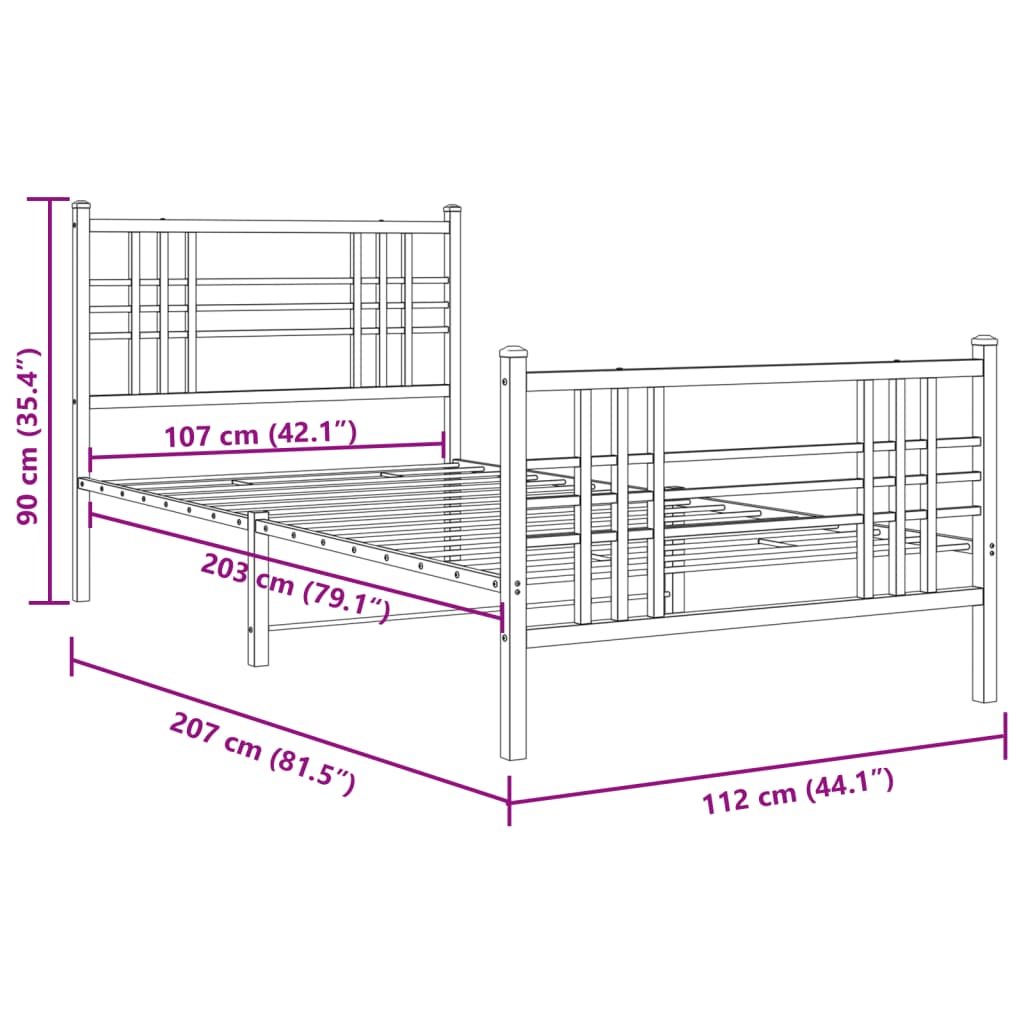 vidaXL Metal Bed Frame without Mattress with Footboard White 107x203cm
