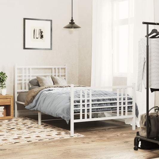 vidaXL Metal Bed Frame without Mattress with Footboard White 107x203cm